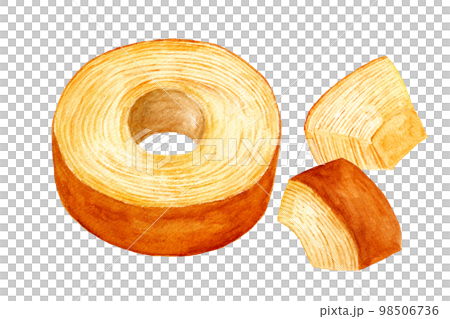 Hand-painted watercolor cross-section and cross-sectionless baumkuchen illustration Hand-painted watercolor cross-section and cross-sectionless baumkuchen illustration 98506736