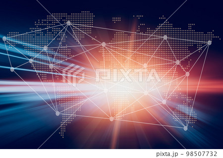 Fast communication technology global connection concept. World connecting dots and lines with fast speed blur motion for business futuristic digital trends background. Fast communication technology global connection concept. World connecting dots and lines with fast speed blur motion for business futuristic digital trends background. 98507732