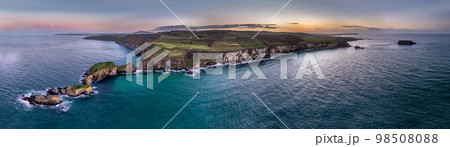 Aerial view of Ballintoy Harbour near Giants Causeway, County. Antrim, Northern Ireland, UK 98508088