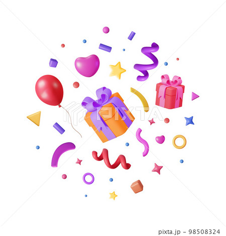 3D Party Confetti Isolated on White. 3D Party Confetti Isolated on White. 98508324