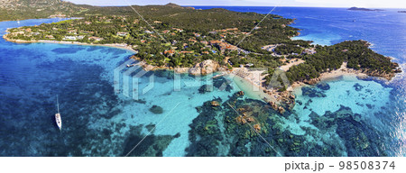 Italy summer holidyas . Sardegna island - stunning Emerald coast (costa smeralda) with most beautiful beaches  98508374
