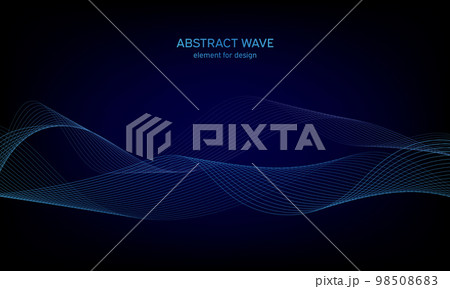 Abstract wave element for design. Digital frequency track equalizer. Stylized line art background. Colorful shiny wave with lines created using blend tool. Curved wavy line, smooth stripe. Vector. 98508683