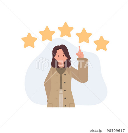 customer satisfaction feedback concept. People with 5 stars over the heads. Flat vector illustration 98509617