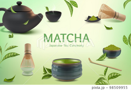 Realistic Detailed 3d Matcha Japanese Tea Ceremony Powder Ads Banner Concept Poster Card for Promotion. Vector illustration Realistic Detailed 3d Matcha Japanese Tea Ceremony Powder Ads Banner Concept Poster Card for Promotion. Vector illustration 98509955