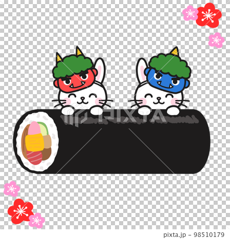 Ingredients for Setsubun Ehomaki with a smiling rabbit wearing a demon mask Ingredients for Setsubun Ehomaki with a smiling rabbit wearing a demon mask 98510179