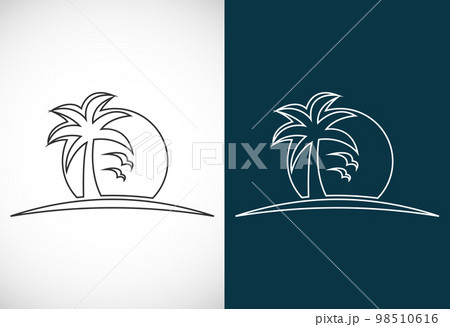 Simple modern Unique tropical beach line art logo design vector illustration 98510616