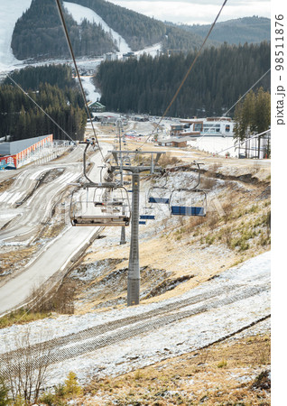 A beautiful view of the mountains from the funicular, but which skiers climb 98511876