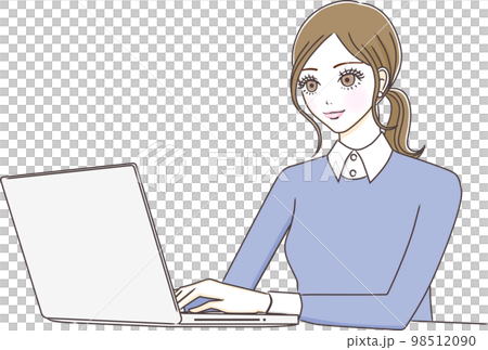 一名年輕女子在電腦上工作的插圖 一名年輕女子在電腦上工作的插圖 98512090