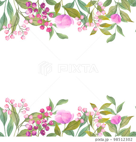 Watercolor floral border isolated on white background. Natural hand painted design object 98512302