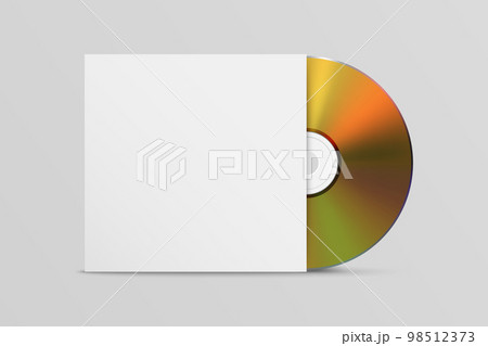 Vector Realistic Yellow CD, DVD with Paper or Plastic Square Cover, Envelope, Case Icon Closeup Isolated on White Background. CD Box, Packaging Design for Mockup. Golden Compact Disk Icon, Front View 98512373