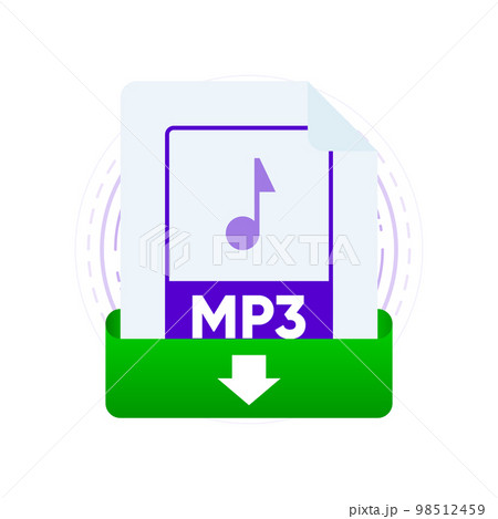 Download MP3 file with label on laptop screen. Downloading document concept. View, read, download MP3 file on laptops and mobile devices. Vector illustration. 98512459