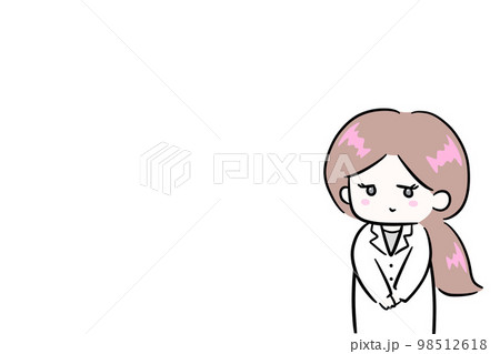 にこやかに説明をする女性　医師　薬剤師　教える　ミーティング　イラスト　余白スペース 98512618