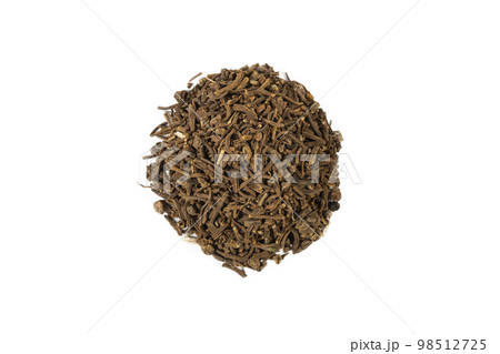 Valerian herb root heap isolated on white background. herb. heap isolated on white background. herb.Valeriana officinalis. used in herbal medicine as a tranquillizer and to treat insomnia, anxiety, 98512725