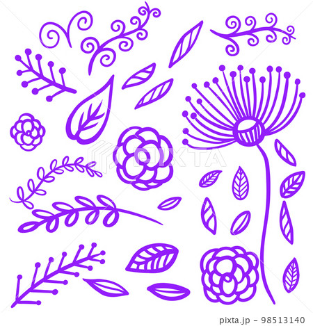 Purple Swirls Swoosh Marks with Vector Hand Drawn Highlighter Accent Line Designs 98513140