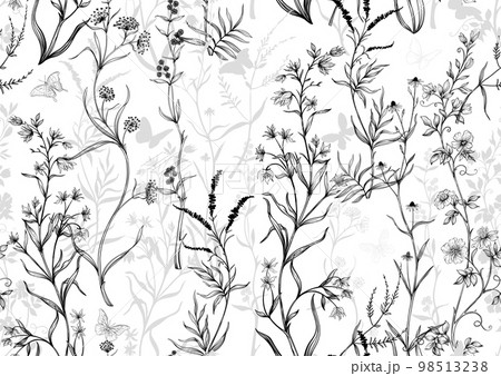 Wild flowers and butterflies Vector illustration. Wild flowers and butterflies Vector illustration. 98513238