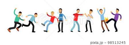 Warring Male Fighting and Yelling at Each Other Vector Illustration Set 98513245