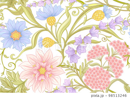 Decorative flowers and leaves in art nouveau style 98513246