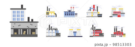 Industrial Plant and Manufacturing with Towers Emitting Smoke Vector Set 98513303