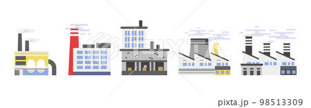 Industrial Plant and Manufacturing with Towers Emitting Smoke Vector Set 98513309