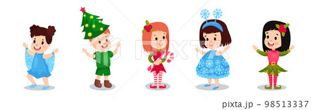Cute Kids Character Wearing Christmas Costume Vector Set 98513337