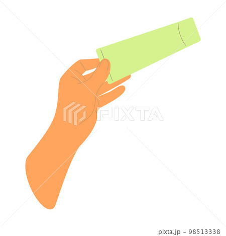 Hand holds cosmetic tube, template, mockup, organic care oil-cream-lotion, packaging. Hand holds cosmetic tube, template, mockup, organic care oil-cream-lotion, packaging. 98513338