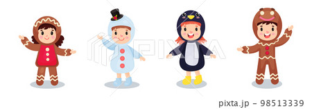 Cute Kids Character Wearing Christmas Costume Vector Set 98513339
