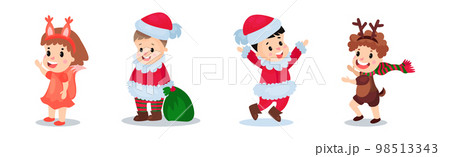 Cute Kids Character Wearing Christmas Costume Vector Set Cute Kids Character Wearing Christmas Costume Vector Set 98513343