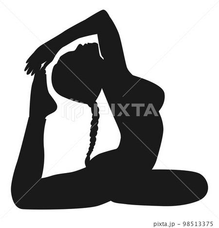 Yoga King Pigeon Pose young woman silhouette. Logo, icon. Isolated white background. 98513375