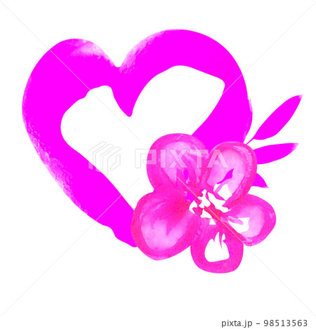 Pink hearts and flower illustration on a white background. Love heart for valentines day background. Design clip art. Pink hearts and flower illustration on a white background. Love heart for valentines day background. Design clip art. 98513563