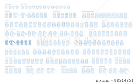 Set of sleeves - long, short, puff, knit, circle, kimono, rib, off-shoulder, tucked, cowl, armhole, slashed, batwing 98514851