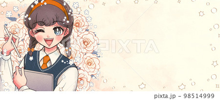 横長キラキラバナー・タブレット端末を持った学生アルバイト 98514999