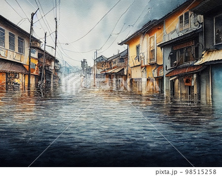 洪水で浸水した通り 98515258
