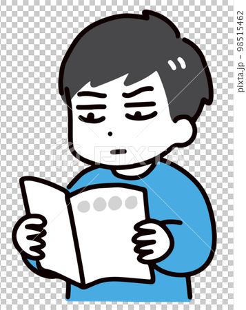 真剣な顔で冊子を読んでいる私服の若い男性(上半身) 真剣な顔で冊子を読んでいる私服の若い男性(上半身) 98515462