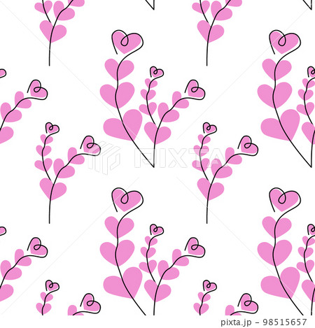Seamless pattern of abstract brunches made by color hearts in trendy pink shades. Background Texture 98515657
