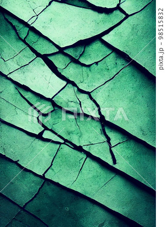 Green cracked soil surface abstract background. Decorative vertical illustration with cracks and scratches ground texture. Green AI generated cracked ground surface pattern. Green cracked soil surface abstract background. Decorative vertical illustration with cracks and scratches ground texture. Green AI generated cracked ground surface pattern. 98515832