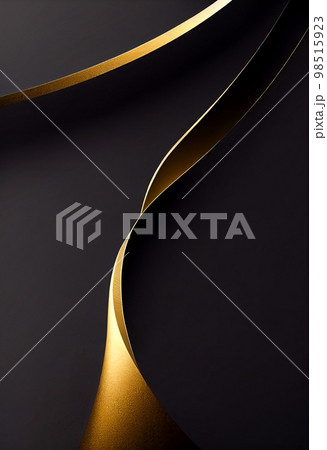 Gold and black wavy shapes abstract background. Decorative vertical illustration with metalic texture. Shiny material Gold and black wavy shapes pattern. 98515923