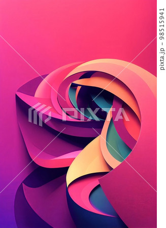 Colorful wavy shapes abstract background. Decorative vertical illustration with metalic texture. Shiny material colorful pink wavy shapes pattern. 98515941