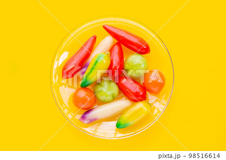 Fruit shaped of mung beans dessert (Kanom Look Choup). Thai Dessert 98516614