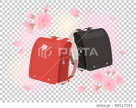 Red and black school bag and cherry blossom image material 98517183