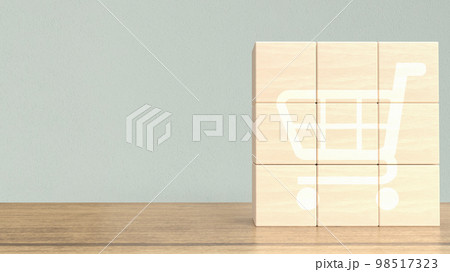 The shopping cart icon on wood cube for business concept 3d rendering The shopping cart icon on wood cube for business concept 3d rendering 98517323