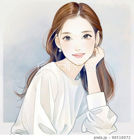 綺麗なお姉さんのイラスト 水彩画風「AI生成画像」のイラスト素材