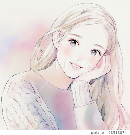 綺麗なお姉さんのイラスト　水彩画風「AI生成画像」 98518074