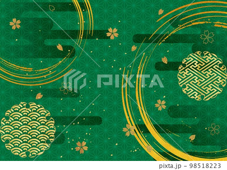 金箔筆模様_緑背景-横1595 98518223