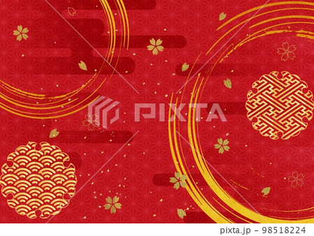 金箔筆模様_赤背景-横1594 98518224