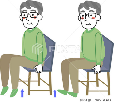 椅子に座ってつま先上げとかかと上げの運動をするシニア男性 98518383