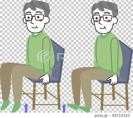 椅子に座ってつま先上げとかかと上げの運動をするシニア男性 98518383