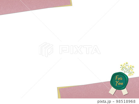 緑色のシーリングスタンプとかすみ草。ピンクのカラーペーパーの背景・フレーム 緑色のシーリングスタンプとかすみ草。ピンクのカラーペーパーの背景・フレーム 98518968