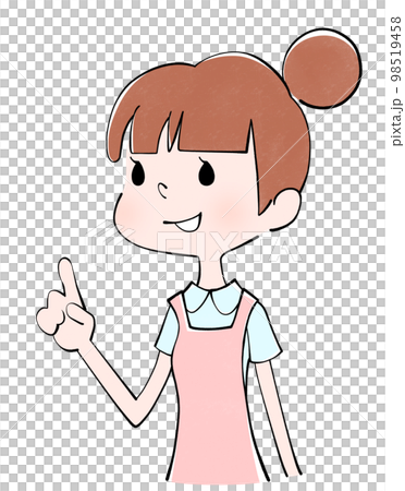 Illustration of a caregiver (female) pointing up (looking up) Illustration of a caregiver (female) pointing up (looking up) 98519458