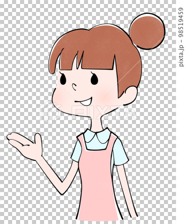 上を見ながらこちらですと案内する介護士（女性）のイラスト 98519459