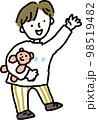 ぬいぐるみを抱えた男の子の手描きイラスト 98519482